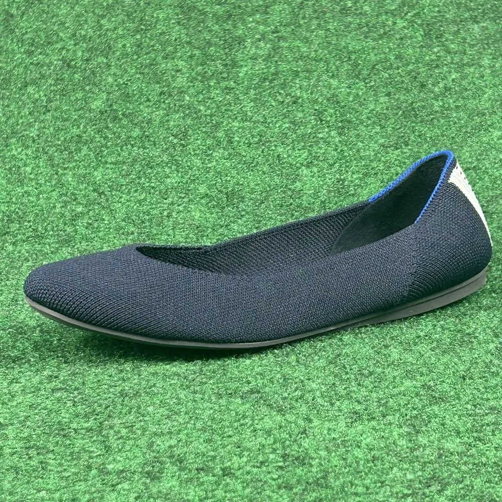 Rothy's The Square Knit Flats Women 7 Navy Blue Ballets Shoe Striped Heel Detail